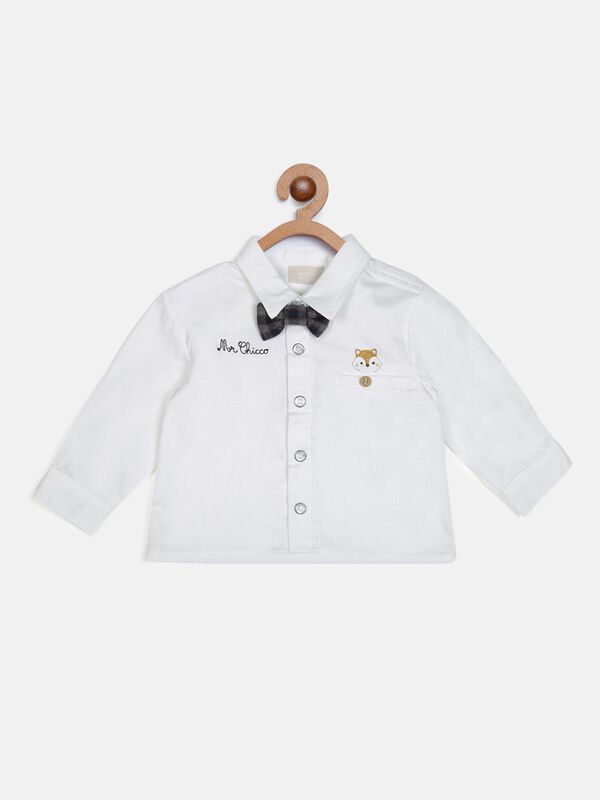Long Sleeve Oxford Shirt - White With Bow image number null